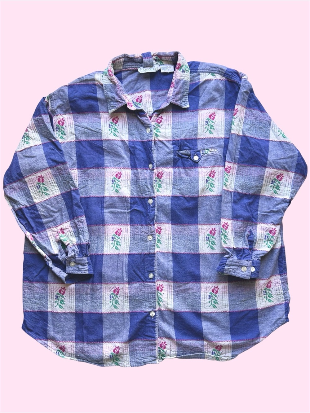 Vintage 90s Liz Moody AOP Floral Plaid Long Sleeve Cottagecore Purple XL